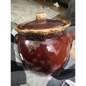 Hull USA Ovenproof,  Brown drip glaze, Stoneware, Crock, BeanPot,  6" Tall.